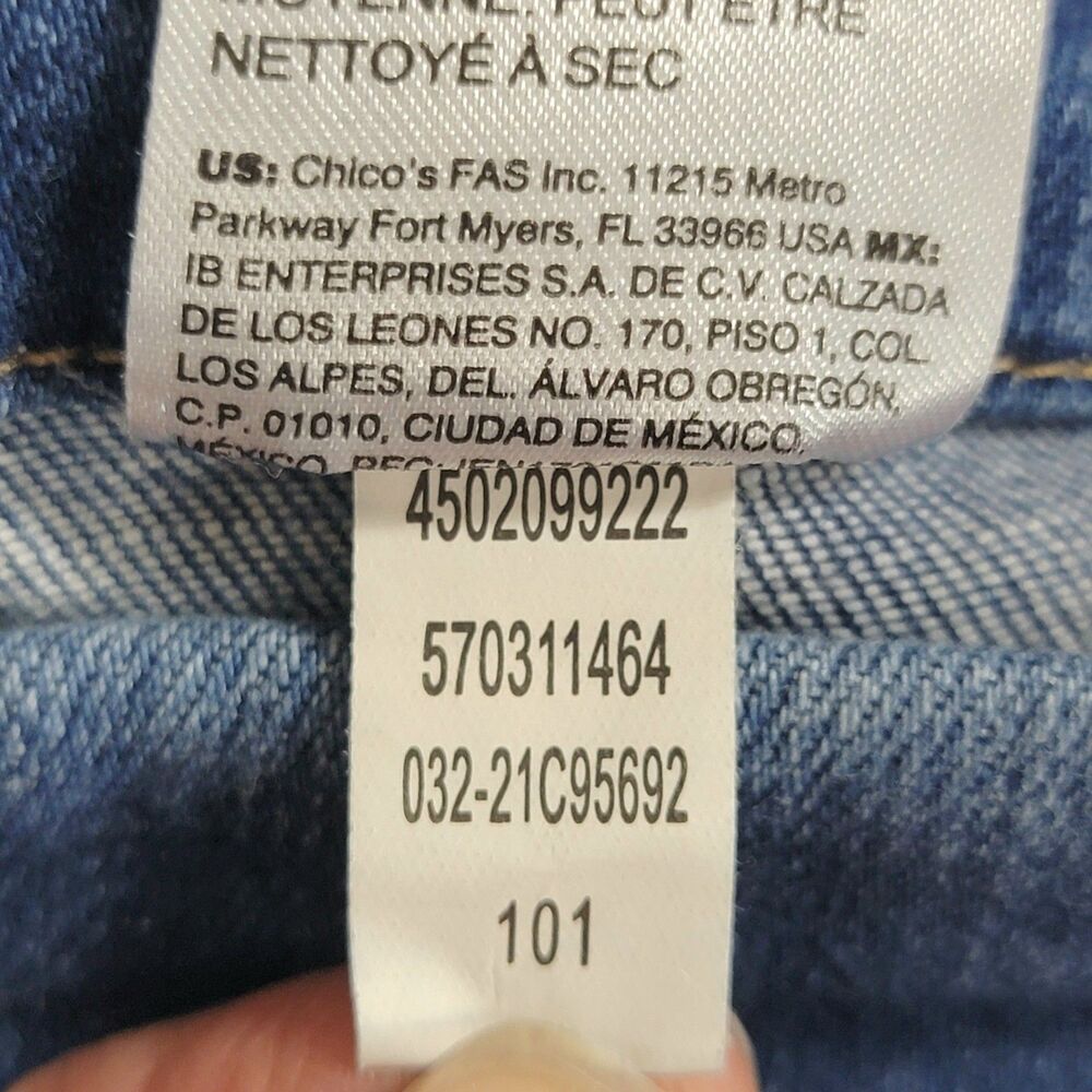 Chicos Jeans 3 Womens 16 Blue Pull On Jegging Ankle High Rise Floral Embroidered - Picture 12 of 12